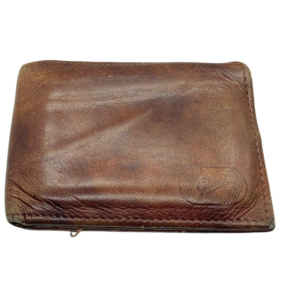 Billfold Wallet & Floral Embossed Decor Vintage Giudi Mens Brown Italian Leather